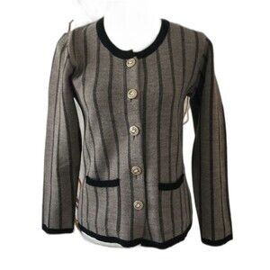 ILK Petek Cardigan Sweater Women's Size S Color Brown Striped Button Up Knit